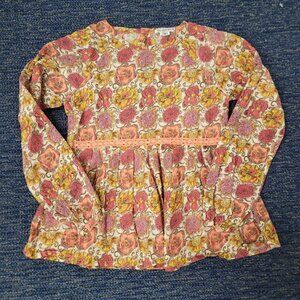 Bleu Comme Gris Kids Floral Cottagecore Tunic Top Size 8 Crochet Trim Boho Artsy